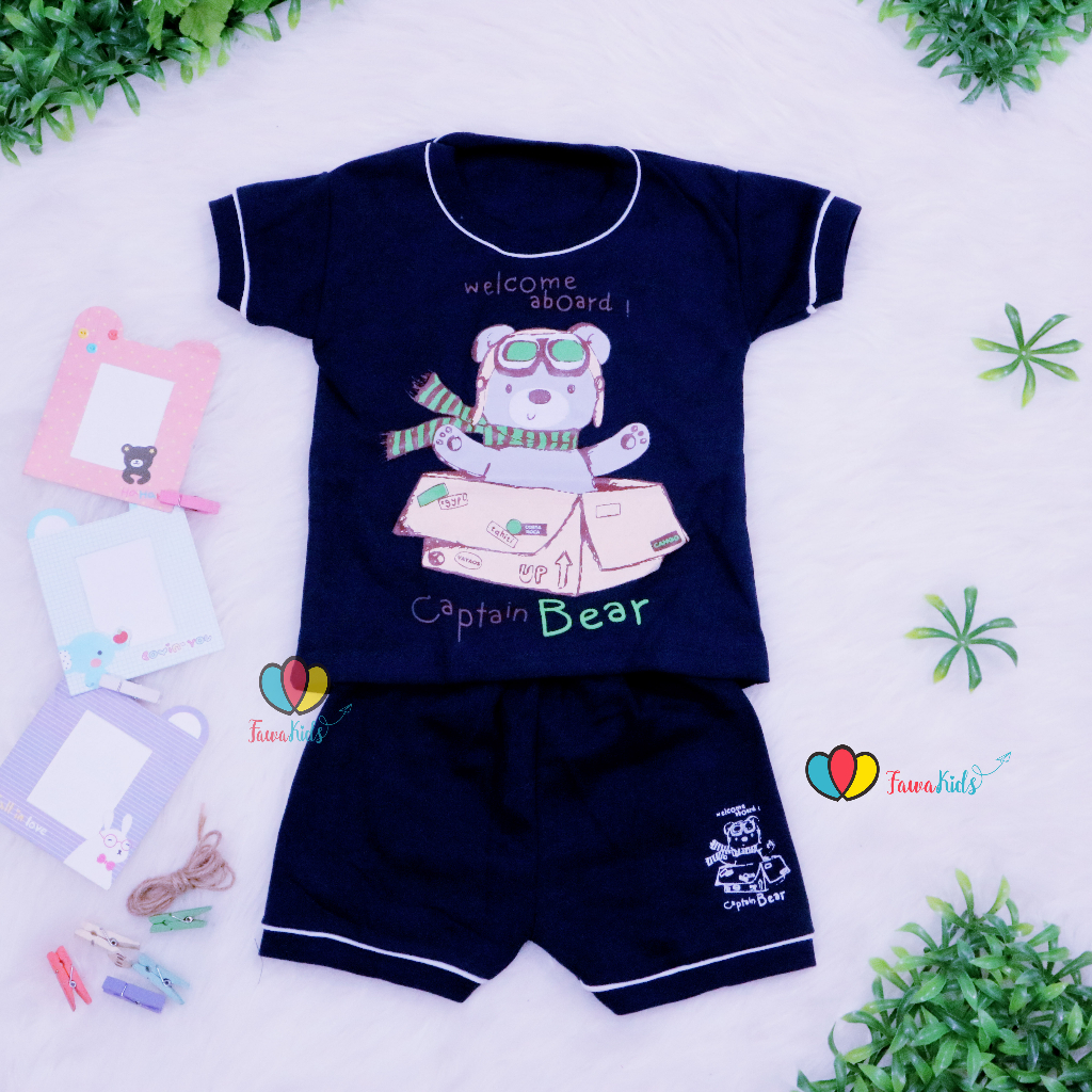 (SNI) Setelan Baby Satria Size 3 - 12 Bulan / Premium Import Kaos Celana Bayi Celana Lengan Pendek Laki Babycinnamon