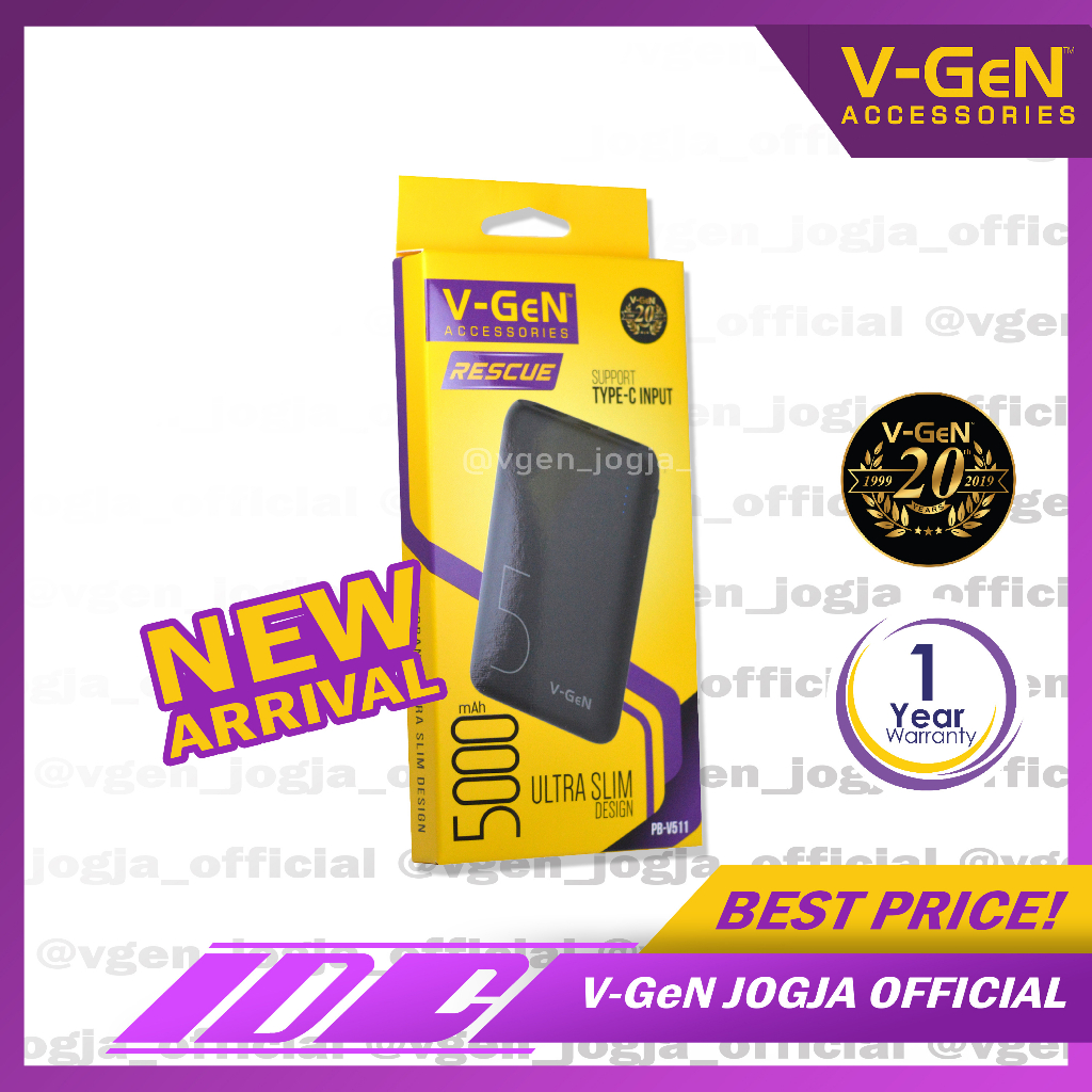 Powerbank V-GeN PB-V511 5.000 mAH Support Type C Input Slim Design