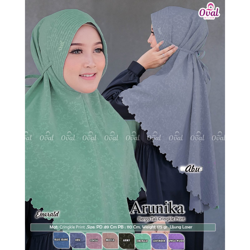 Arunika Bergo Tali Original Oval Hijab Tali Crinkle Motif Print Hijab Bergo Arunika Oval Hijab