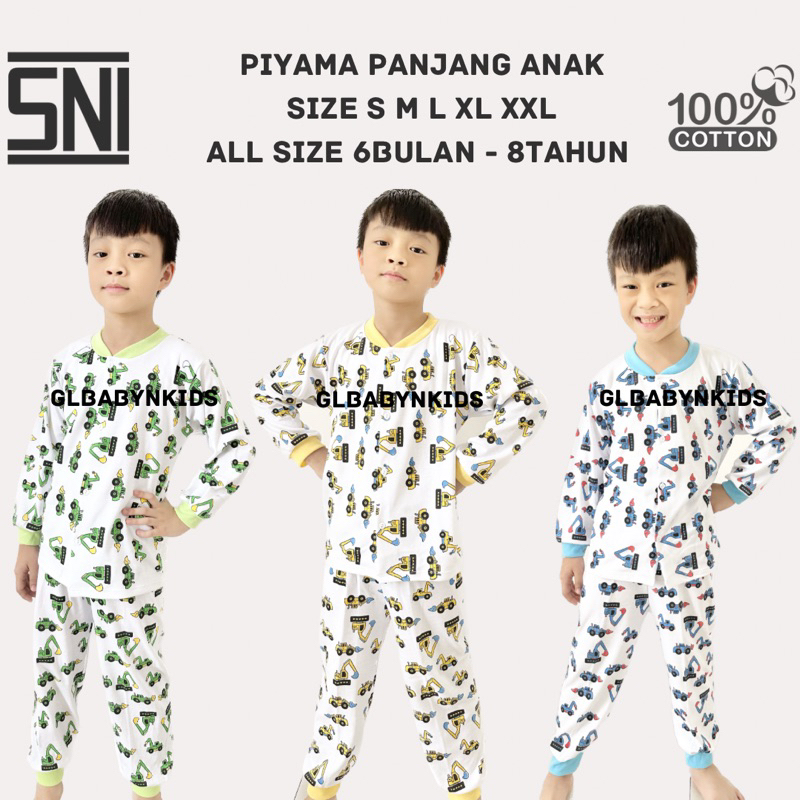 Piyama Panjang Kancing Depan Anak Laki Laki Size S M L XL XXL All Size 6 Bulan - 8 Tahun 100%Katun