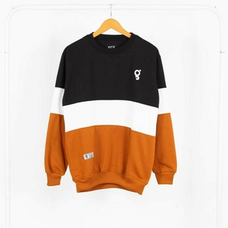 (STRIP) Sweater Crewneck Pria Sweater Kombinasi Tiga Warna L, XL Original NGK Unisex Cowok Cewek Sweater Belang Blaster