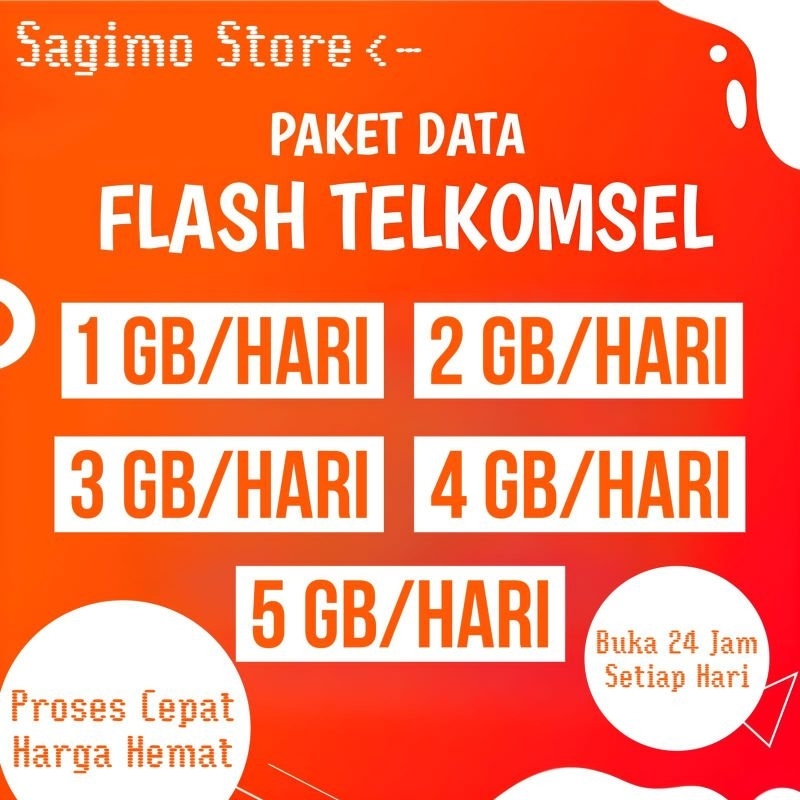 Paket Data Telkomsel Flash 1GB/Hari 2GB,3GB,4GB,5GB