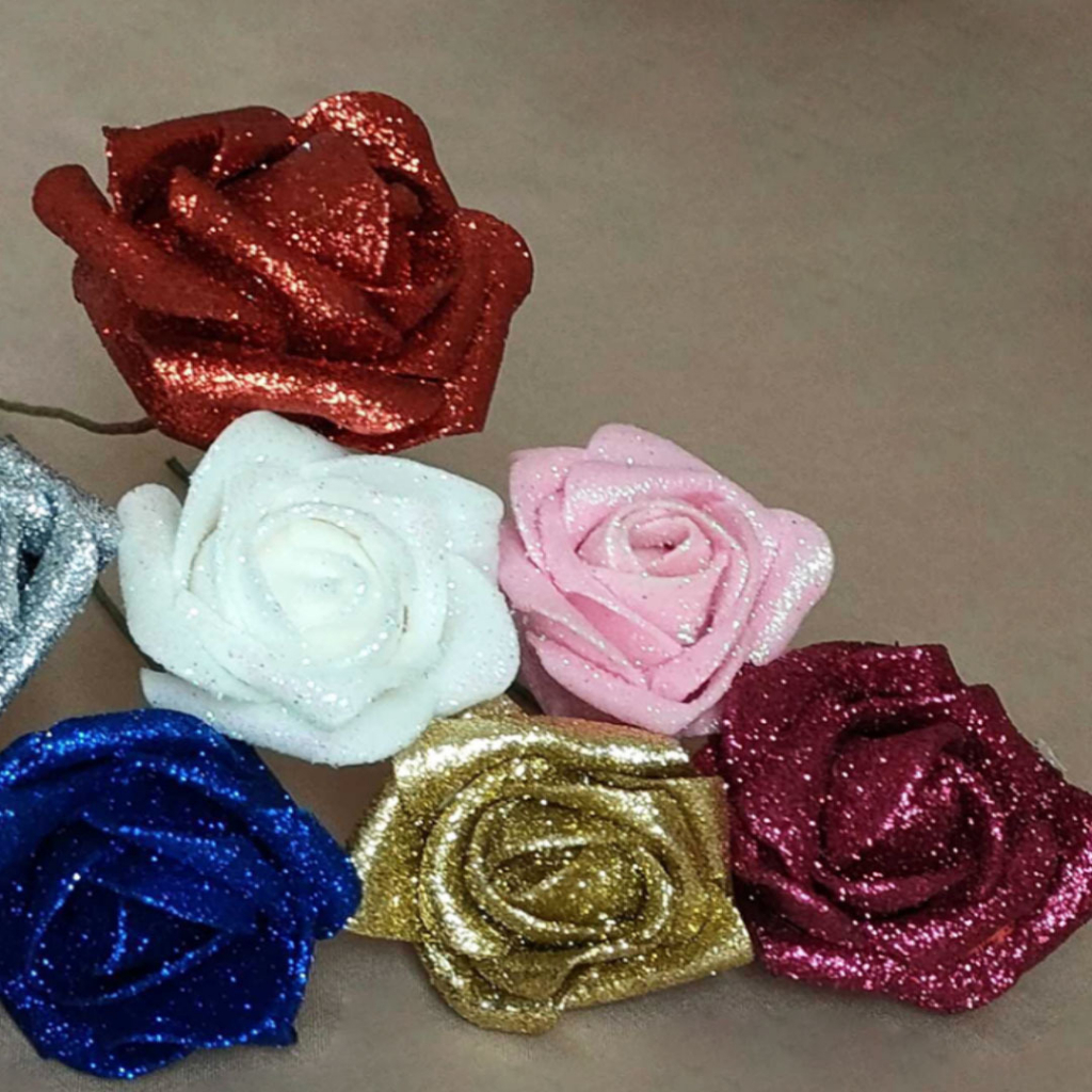 Artificial Glitter Rose Bunga Palsu Artificial Flower Bunga Plstik Hias Flower Boquet