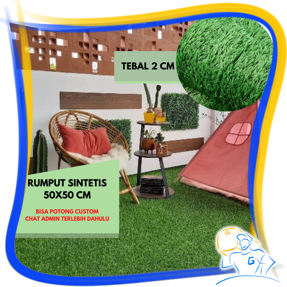 Karpet Rumput Sintetis Palsu Swiss Grass 50 x 50 cm Tebal 20 mm Full Hijau Dekorasi Outdoor