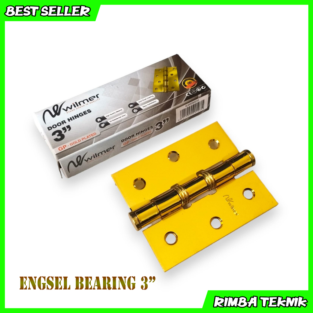 Engsel Bearing Pintu Jendela 3 inch Free Sekrup / mur Gold Plated WILMER WEB-3GP