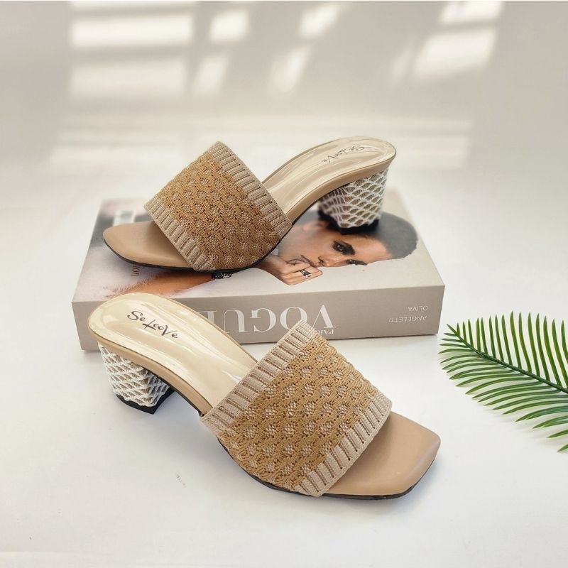 Arlaine Pamela Sandal Heels Wanita / Sandal Heels 5Cm / Sandal Block Heels / Sandal Rajut Wanita