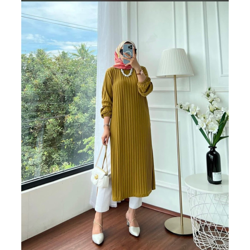 midi dress kaos knit lucya long tunik belah