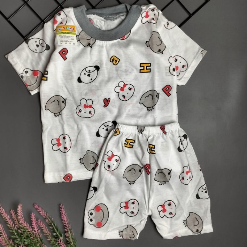 setelan piyama bayi 3-12 bulan motif abc cute