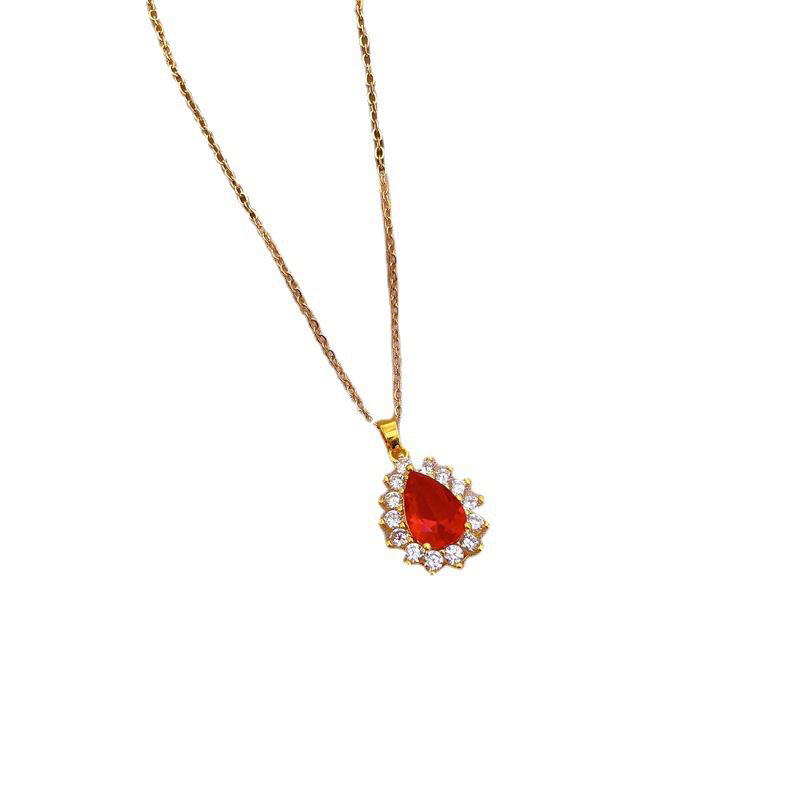 Kalung Titanium Mata Air Red Diamond Korea Elegan Fashion Style