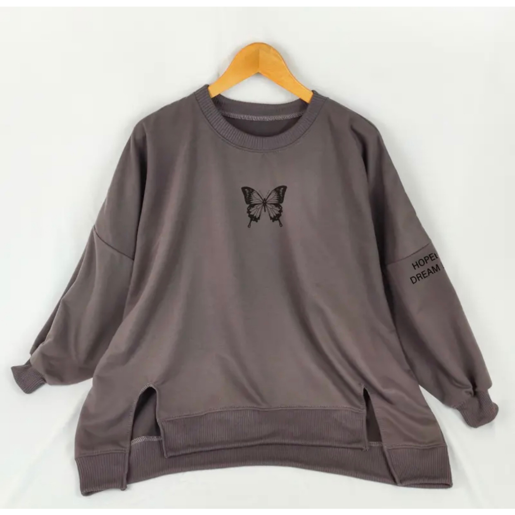 SWEATER XXXL OVERSIZE HOPELESS BUTTERFLY JUMBO NEALAH PINGGIR KOREAN STYLE BAHAN FLEECE