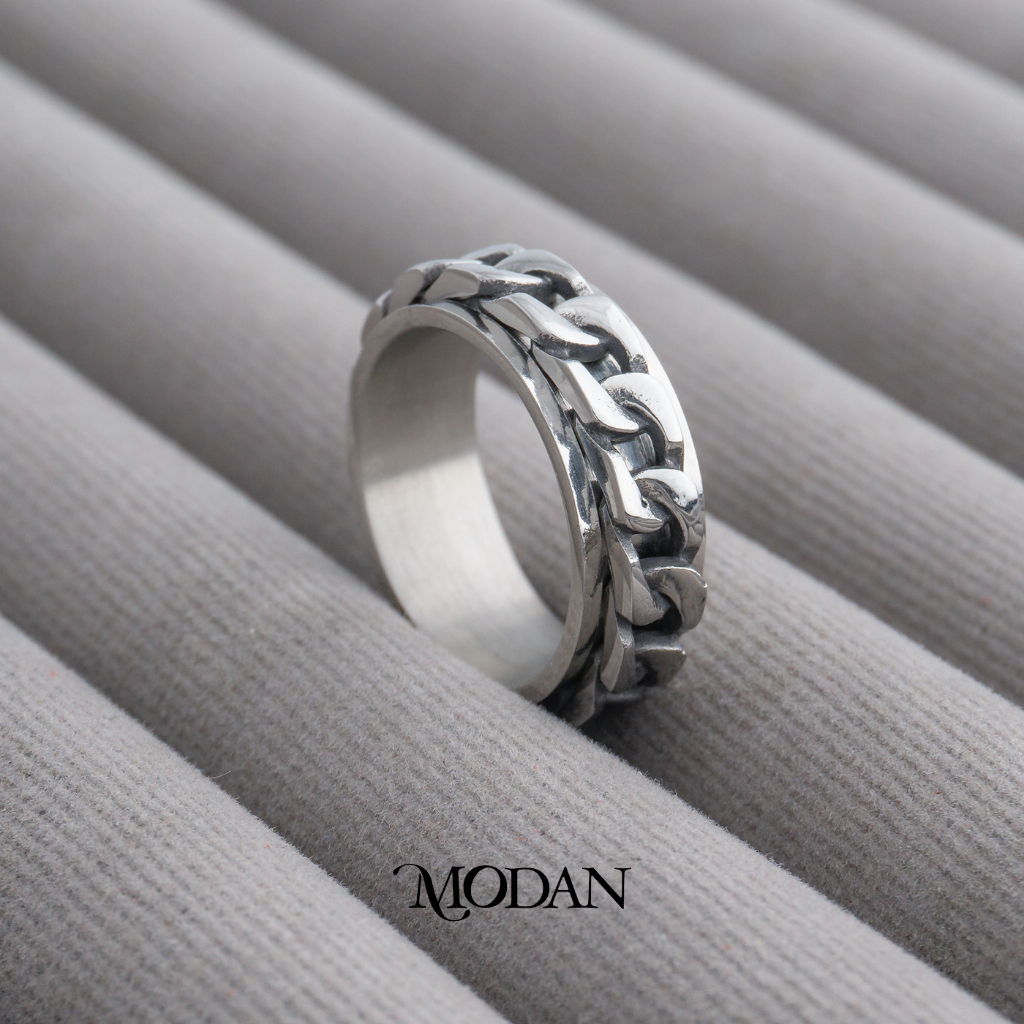 MODAN-Silver Vintage Chain Ring For Men