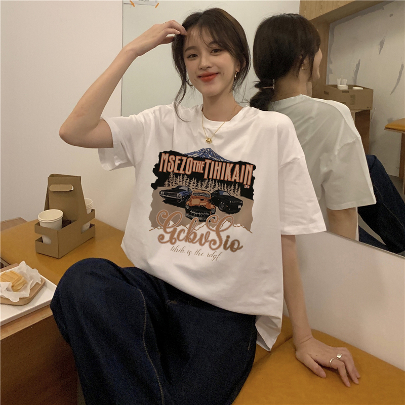 XIAOZHAINV Kaos Atasan Oversize Wanita Car Animation Pattern Lengan Pendek A0200