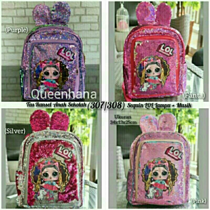 Tas Sequin Anak Perempuan LED + Musik / Tas Ransel Anak Sekolah TK SD