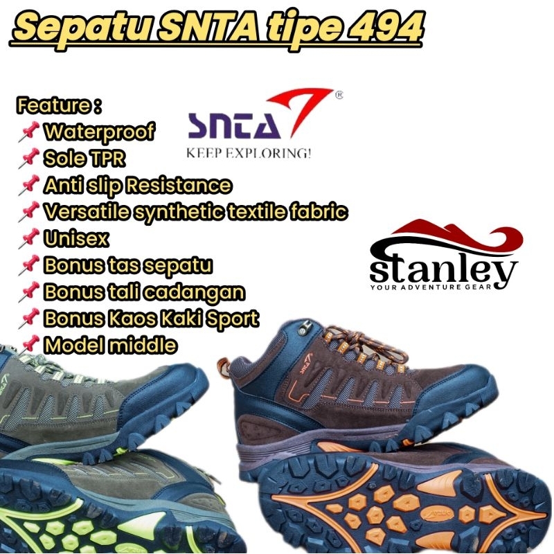 Sepatu SNTA tipe 494 Waterproof bonus kaos kaki sport dan tali cadangan Sepasang , ada juga snta 481