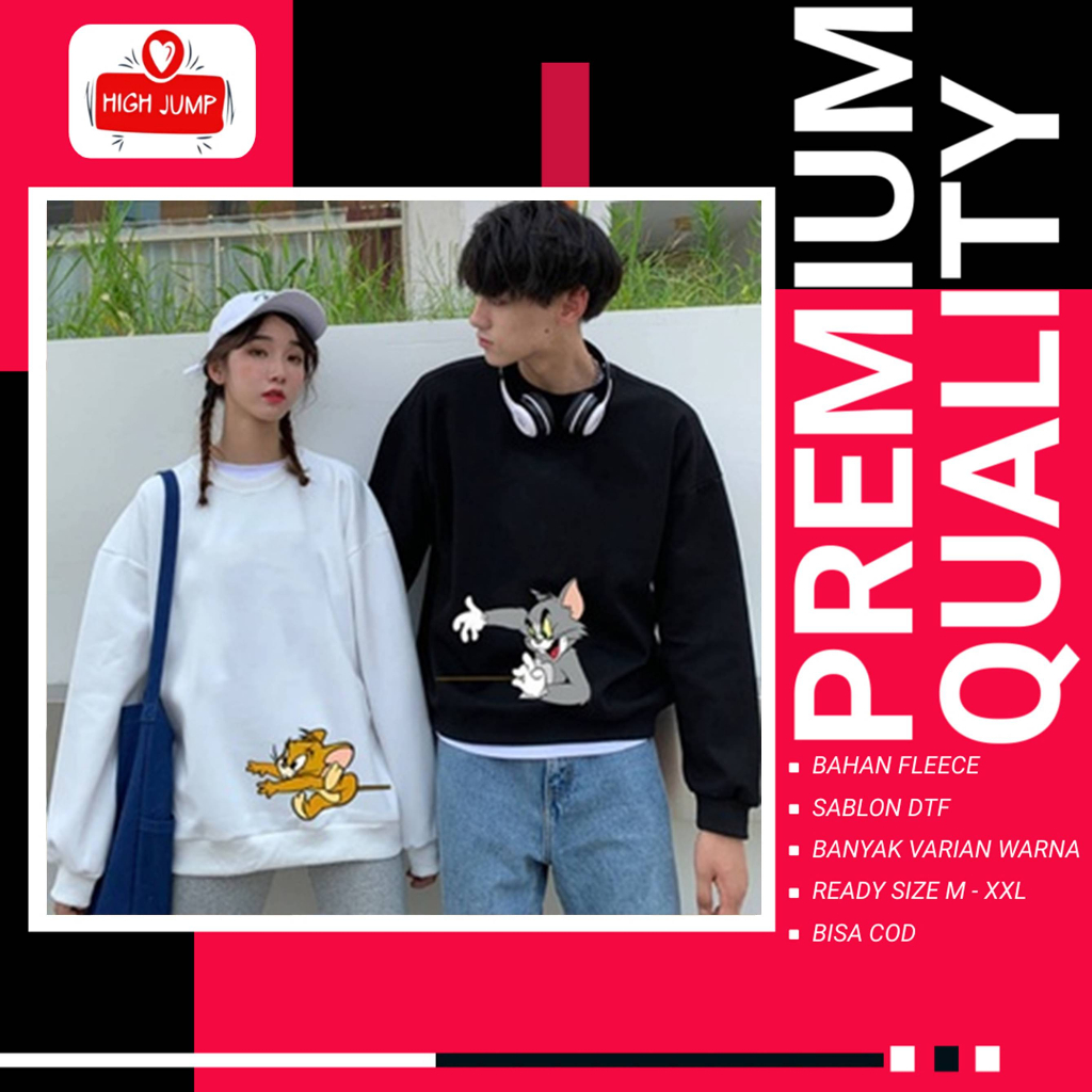 Sweater Crewneck Couple Pasangan Anime Jepang Pria Wanita Sweter Crewnek Coupel Pasang Kartun Tom An