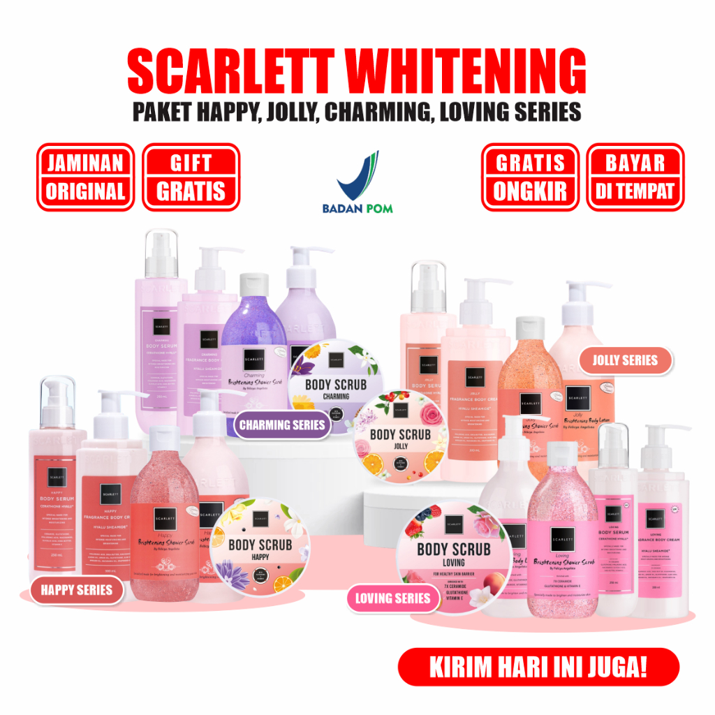 Scarlett Whitening Paket Jolly Paket Happy Paket Charming Lengkap [Free Gift]  Sepaket Lotion Shower