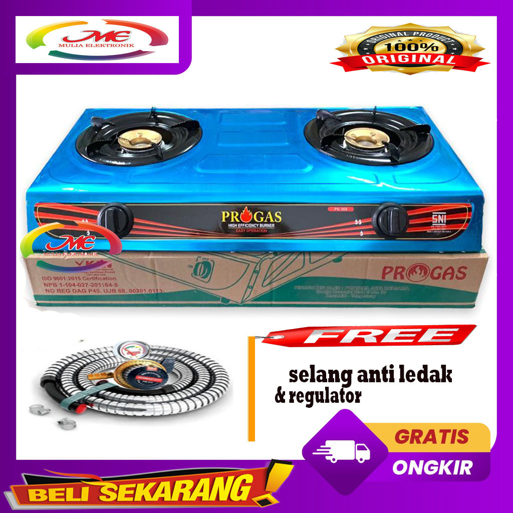 Kompor Gas 2 Tungku PAKET Progas SNI Garansi Resmi PG-269 FREE SELANG PREMIUM MANTAP
