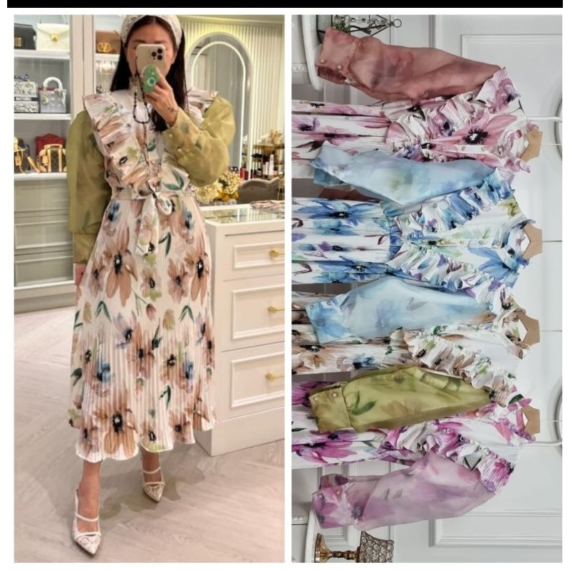 Meijiwang midi rufle mix organza