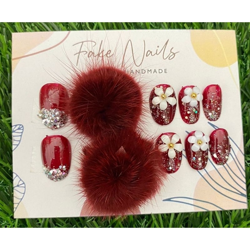 kuku palsu wedding oval pompom