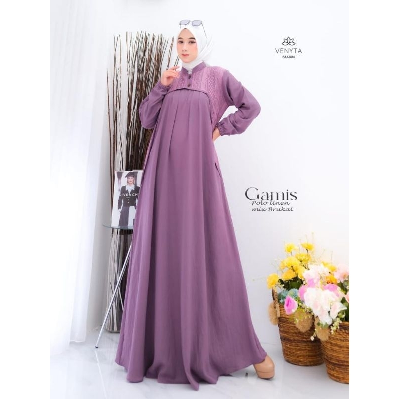 GAMIS WANITA BROKAT BRUKAT BURKAT BORKAT TERMURAH TERBARU POLOS POLO LINEN VENYTA ORI