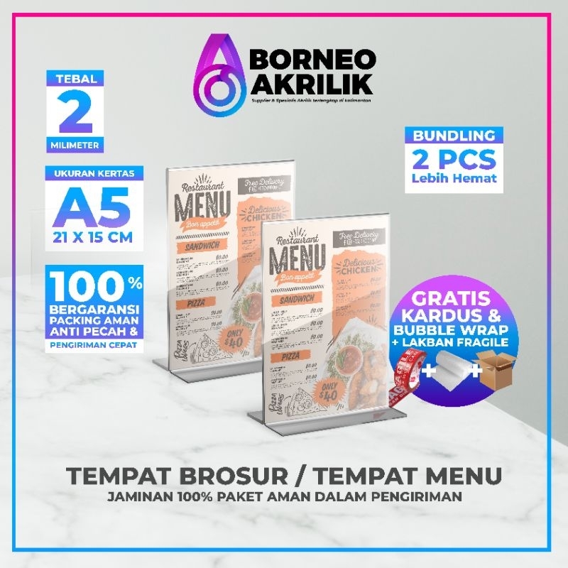 (2 PCS MEDIA PROMOSI AKRILIK A5) STAND QRIS MEDIA PROMOSI MENU MAKANAN MEDIA PROMOSI AKRILIK A5 AKRI