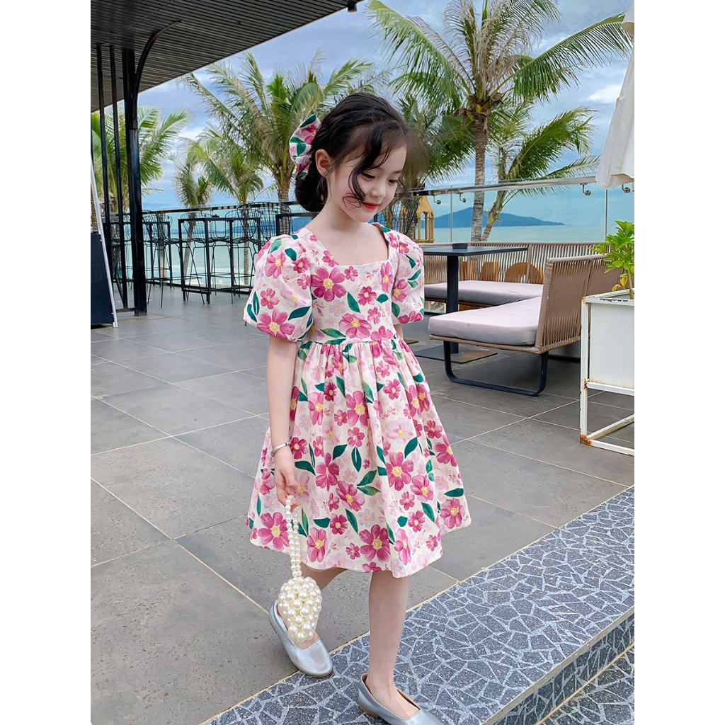 DR23-Dress Anak Korea Perempuan New Full Flower Bloom