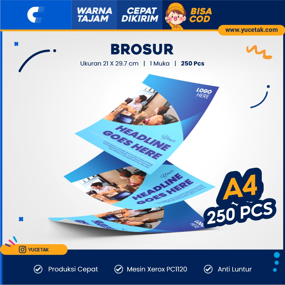 

YUCETAK - Brosur A4 1 sisi 250 pcs Warna Full Colour Cetak Satuan Cepat Murah Bagus Berkualitas