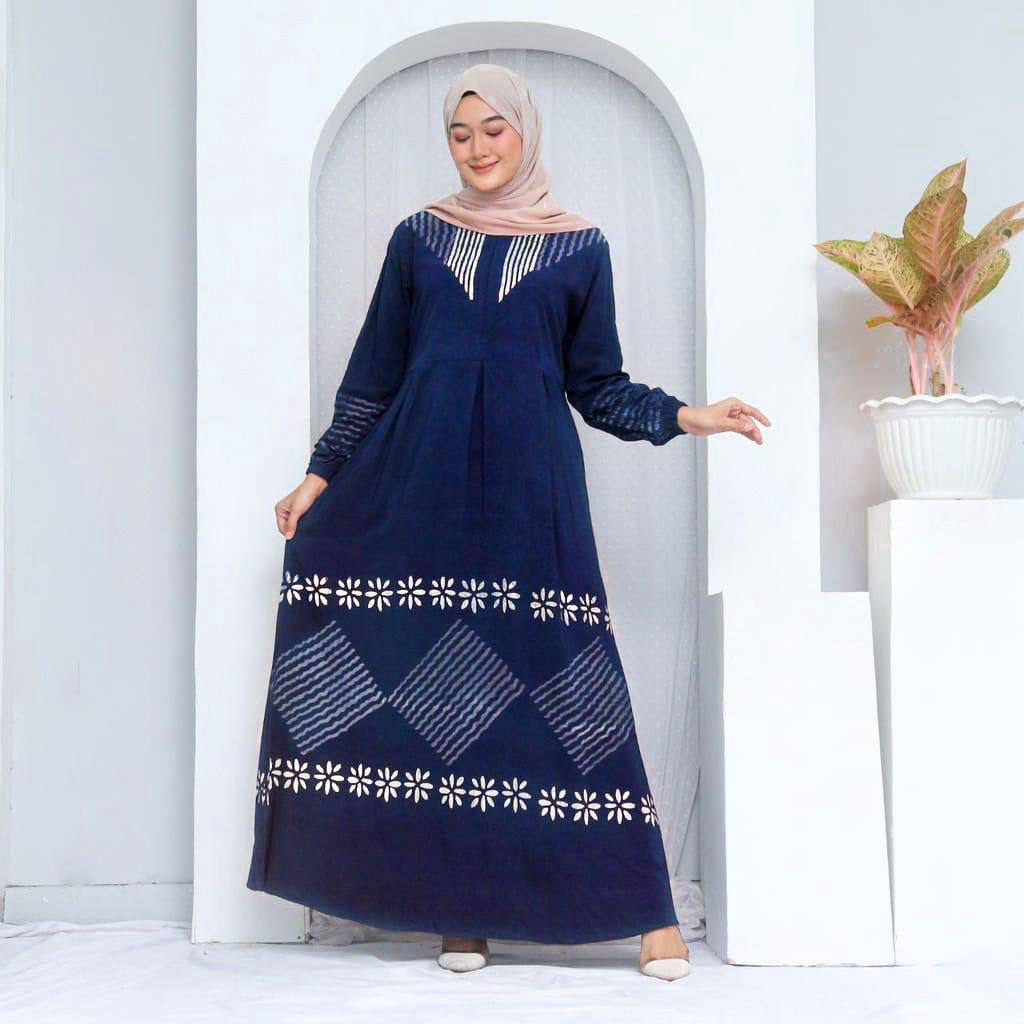 Batikid - Gamis Twill Rayon Malaman - Jasmine Navy