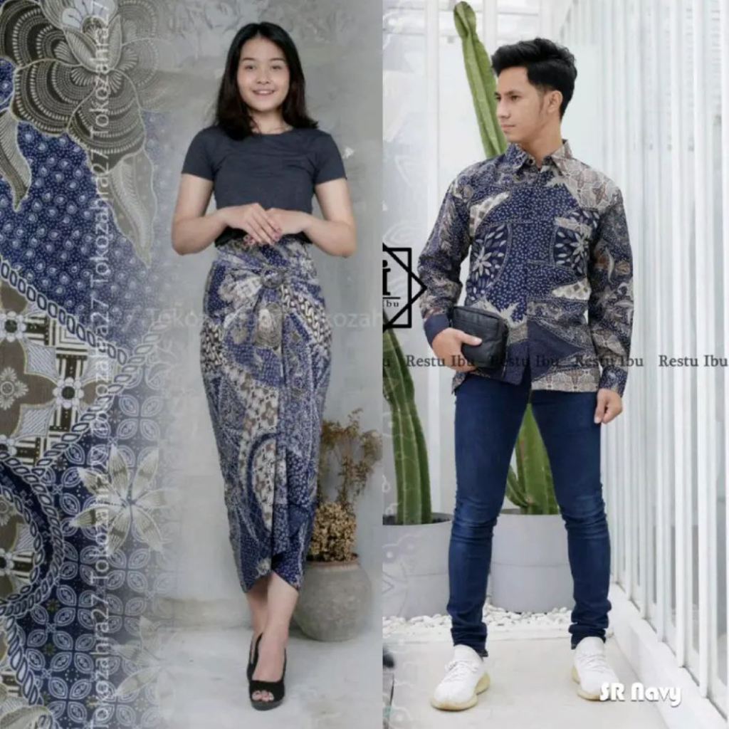 Couple Rok Lilit Dan Kemeja Batik Bahan Premium Tebal Motif SR Nevy