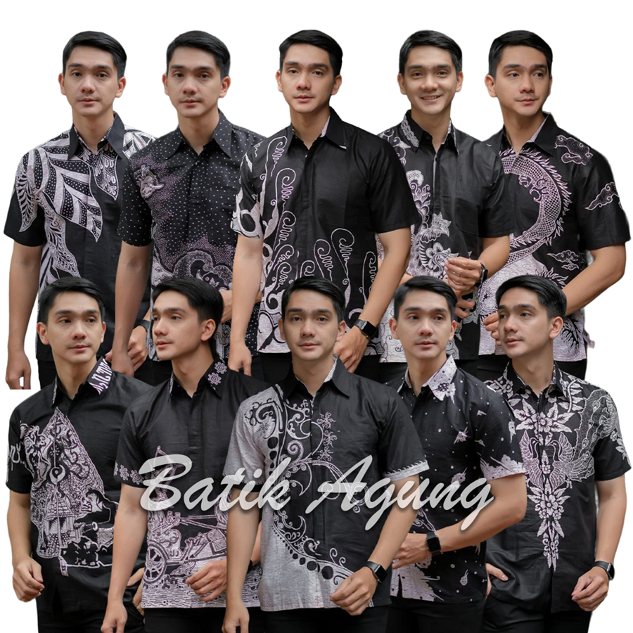 Kemeja Baju Batik Hitam Manis Pria Modern Terbaru / Seragam Batik Kerja Kondangan Pria Cowo Kekinian