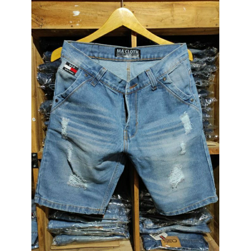 [Bisa COD]Celana Jeans Pendek Sobek Pria Wisker Jeans Pendek Ripped Robek Pria Premium Distro