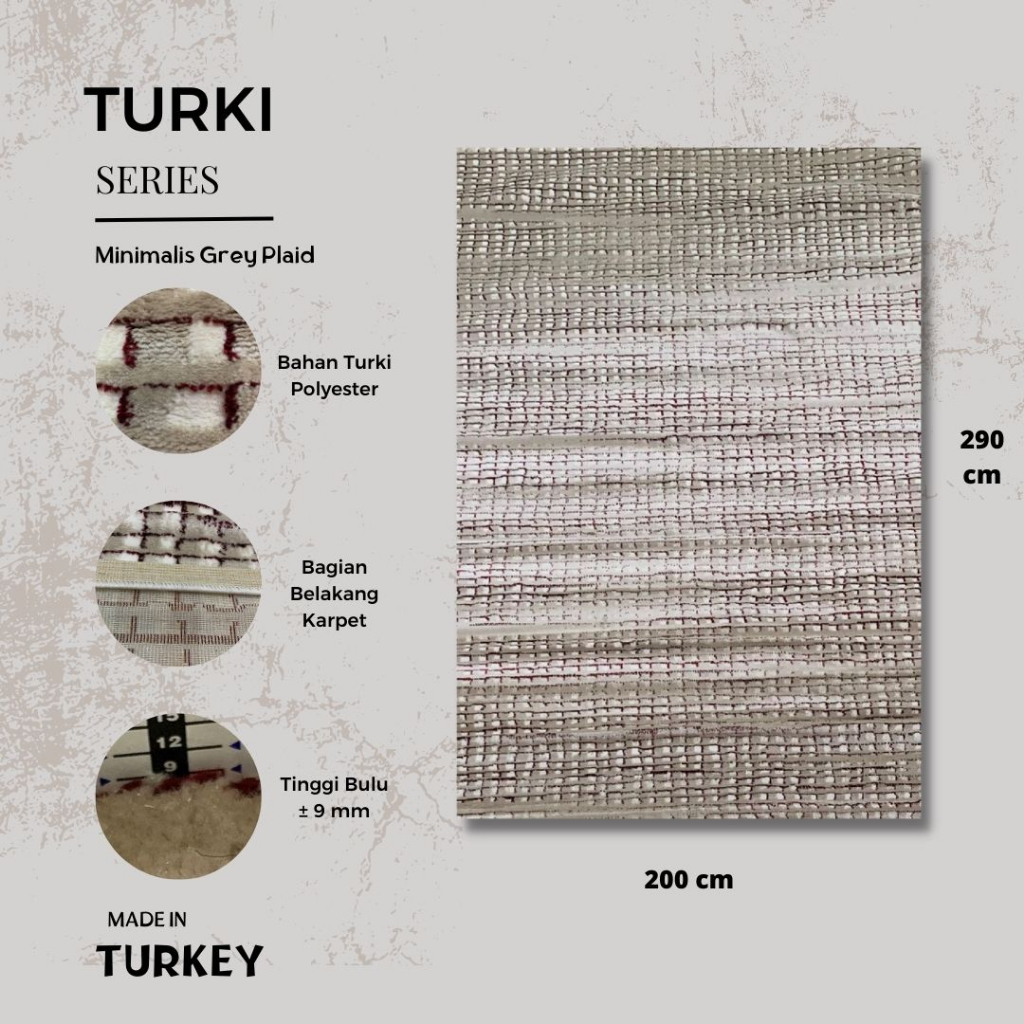 Karpet Turki Permadani 200x290cm Minimalis Grey Plaid Karpet Turki