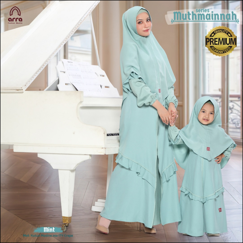 Gamis Couple Ibu dan Anak Perempuan Serries Muthmainah Premium Terbaru Warna Mint
