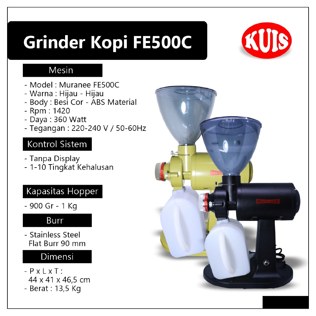 Muranee Grinder Kopi Elektrik untuk Produksi dan kedai kopi tipe FE500C Bergaransi