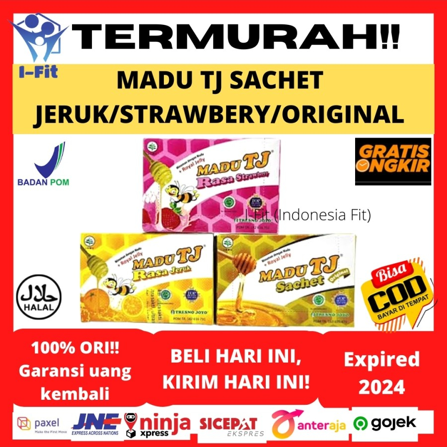 

Madu TJ Saset per Box isi 12 Sachet Rasa Jeruk Strawberry Original Tresno Joyo