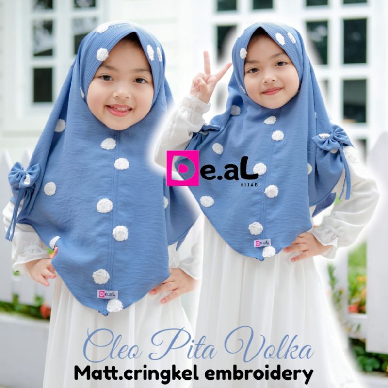 Hijab Anak 'Cleo Pita Polka' Crinkel Bordir ORI Deal Hijab | Jilbab Bergo Motif Polkadot