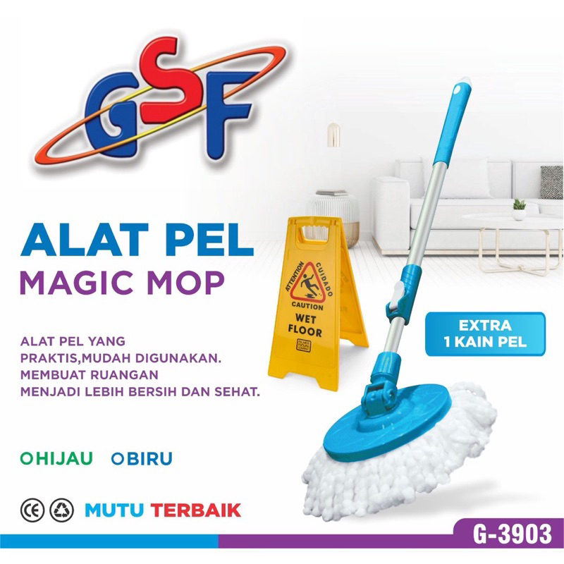 Pel Lantai Putar Otomatis Alat Pel Lantai Tongkat Pel Lantai GSF 3903 Magic Mop Pembersih Lantai