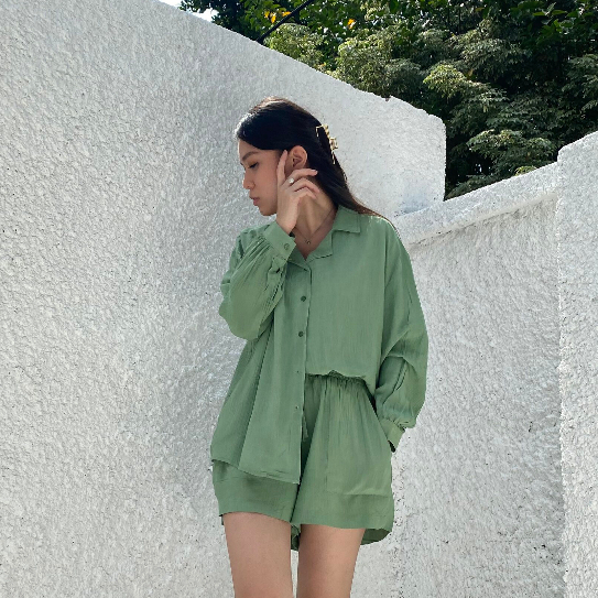 Peach Poppy JASMINE Crinkle Set Premium - Setelan Wanita Celana Pendek Premium