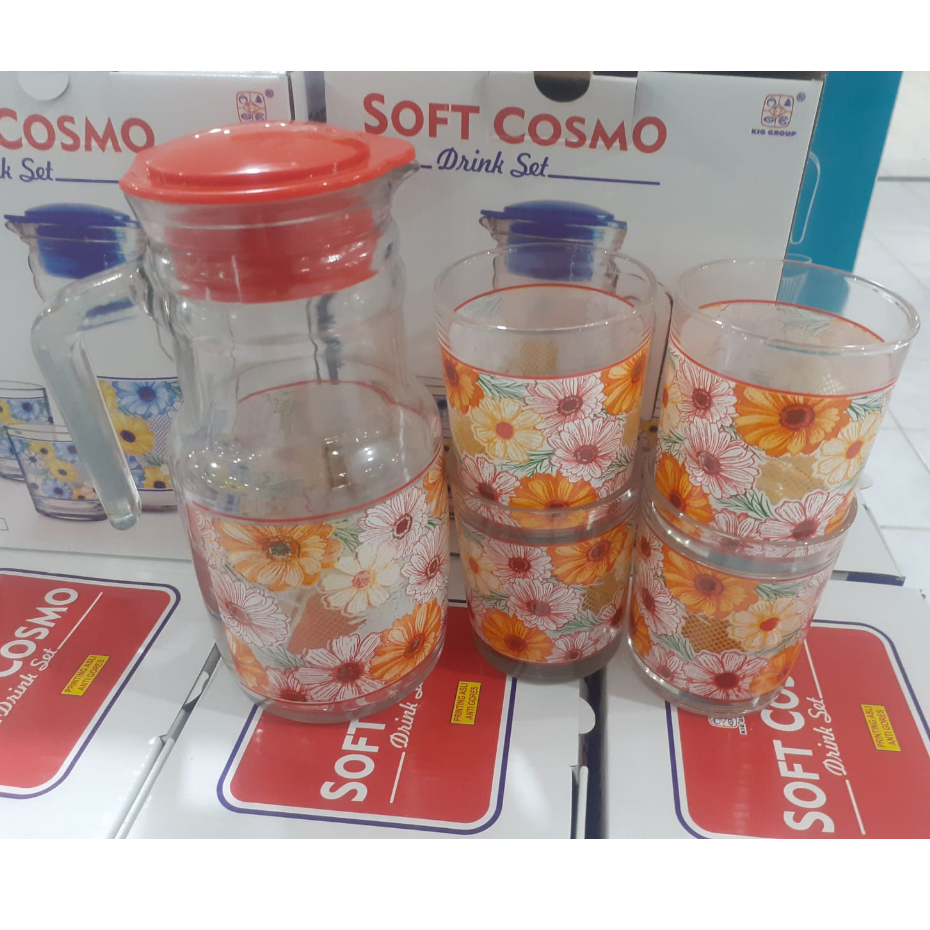 Soft Cosmo Drink Set (1 Teko 4 Gelas) 1000ml / Teko Kaca Set / Teko Kaca Air Set / Pitcher Drink Set