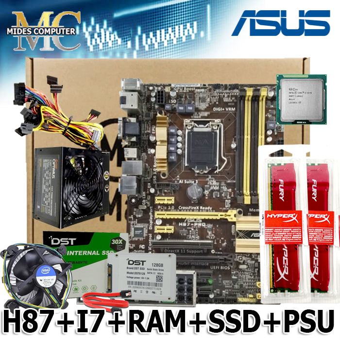 Mobo Mainboard Motherboard Socket LGA 1150 H87 ATX + i7 dan fan