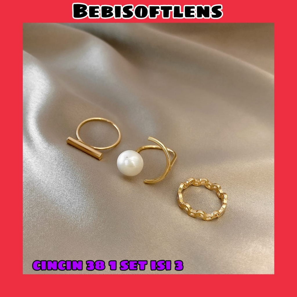 Cincin 38 ( 1 Set isi 3 Pcs) Fashion Cincin Unik Lucu Keren Size 4  , size 6 ,   size  7 /Deluna /BB