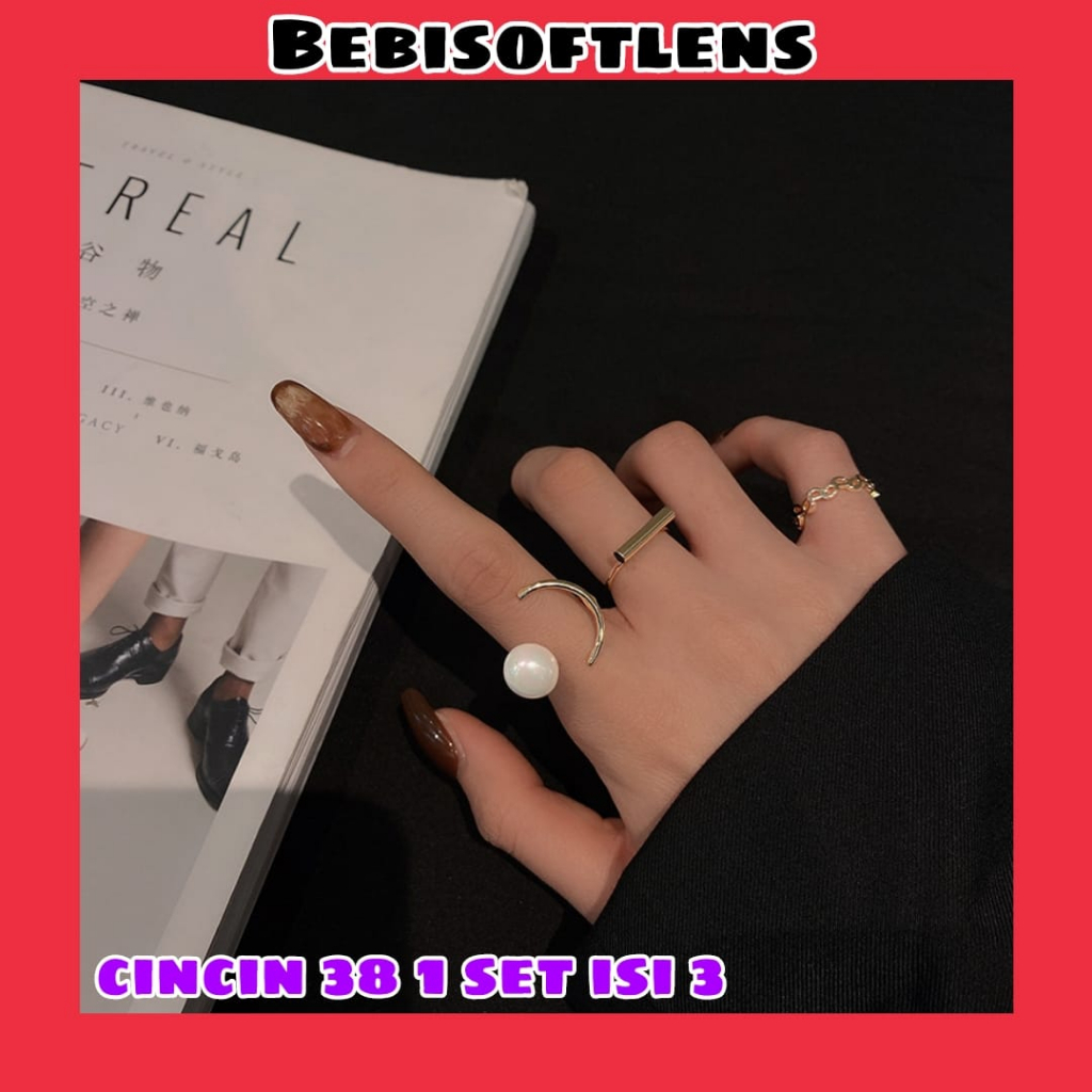 Cincin 38 ( 1 Set isi 3 Pcs) Fashion Cincin Unik Lucu Keren Size 4  , size 6 ,   size  7 /Deluna /BB