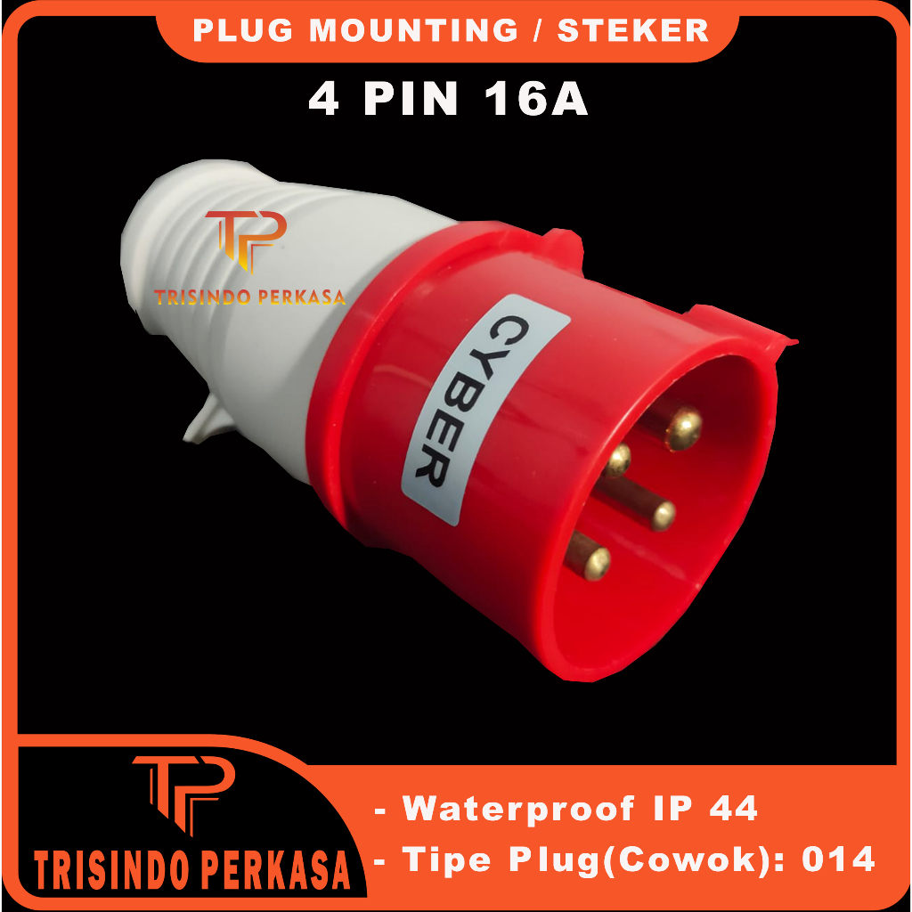 Plug Mounting Male Steker 4P / 4 Pin 4Pin 16A 16 Ampere 014 IP44 Industrial Plug 4 Kaki 4Kaki 16a