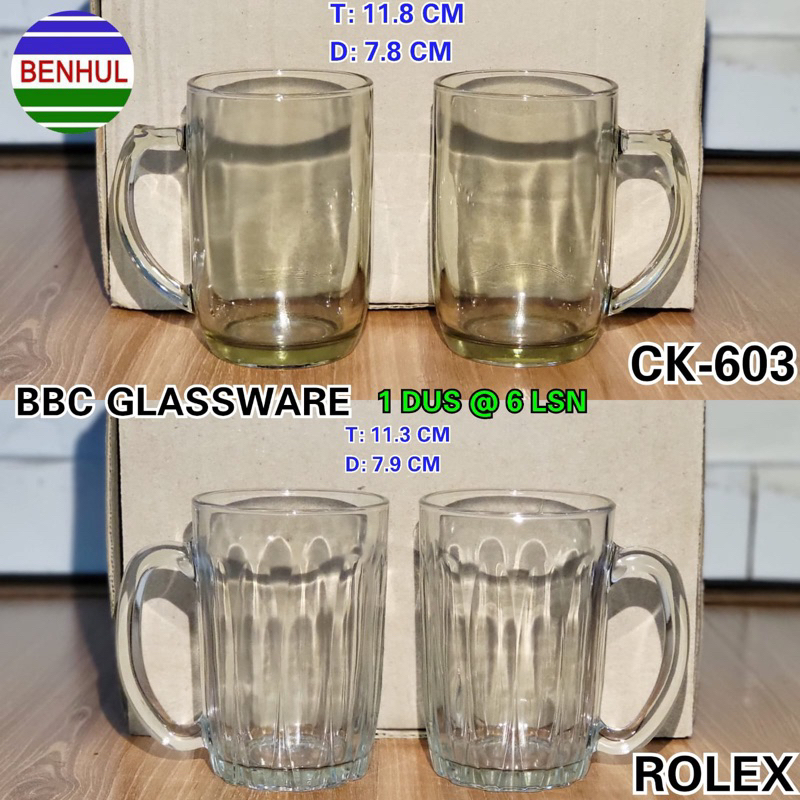 GELAS GAGANG KACA BESAR POLOS GELAS TEH 1 BOX 6pcs / GELAS GAGANG BELING