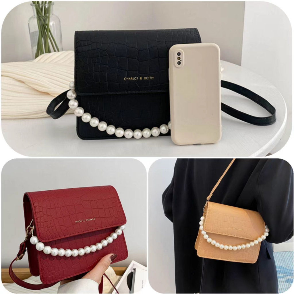 Tas Selempang Untuk Wanita Dengan Aksen Rantai Trendy Korean Style Bahan PU Fashion Wanita