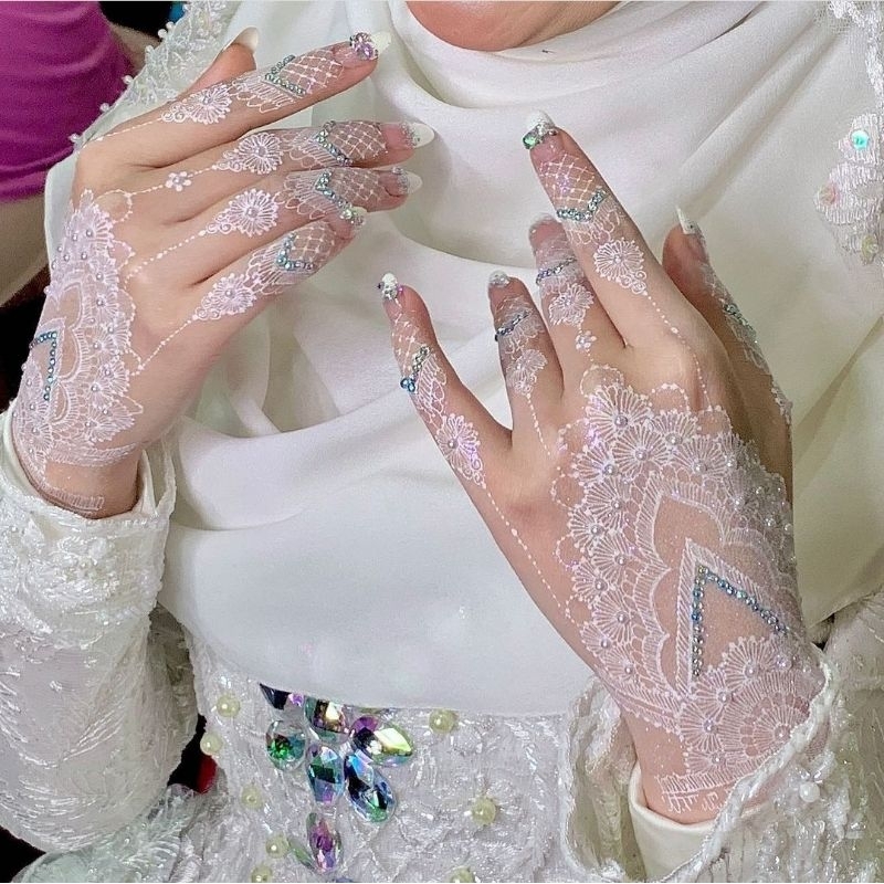 HENNA INSTAN PUTIH &amp; MAROON SEPASANG DESAIN BRIDAL SYURGA HENNA MEWAH FREE GLITER+MANIK