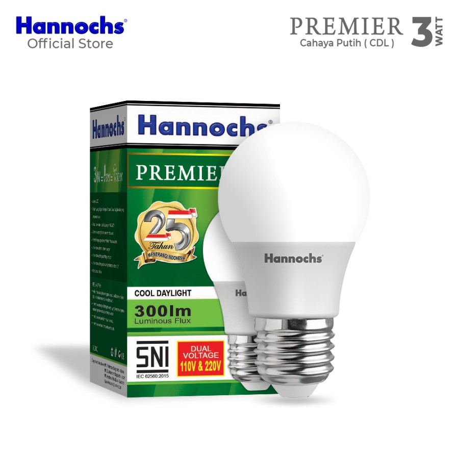 Lampu Bohlam Led 3 Watt Hannochs Premier Cahaya Putih