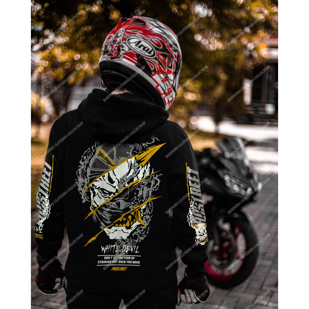 PROSTREET WHITE DEVIL HOODIE PRIA WANITA 2023 STYLE KEKINIAN BAHAN KATUN