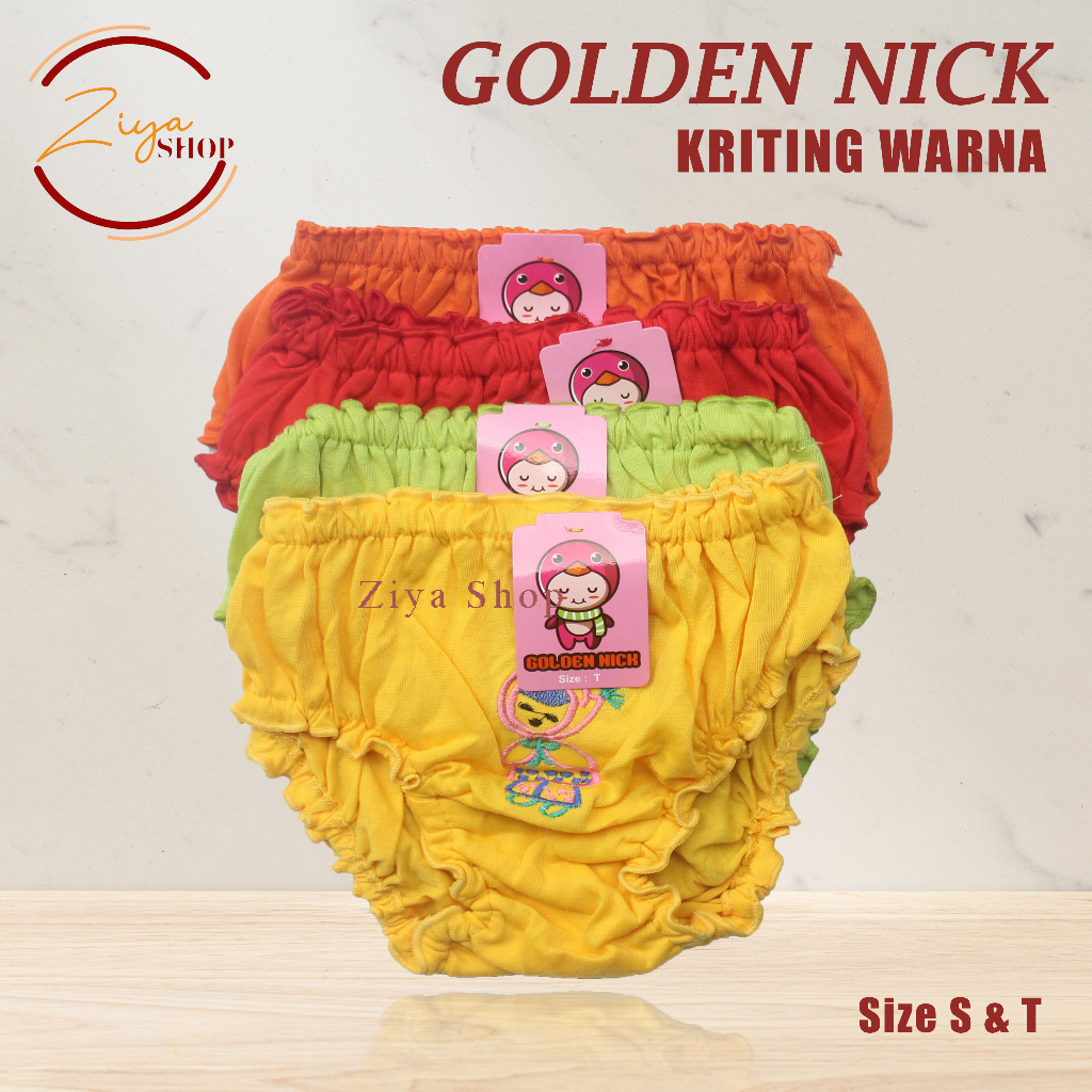 3pc - CD Golden Nick Anak KRITING WARNA / PUTIH | Celana Dalam Anak Cewek  / Celana Dalam Bayi / Gol