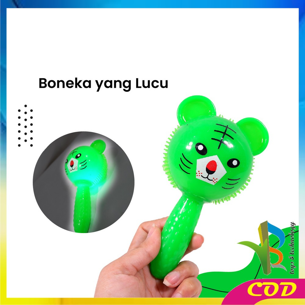 RB-M315 Mainan Bayi Rattle Rubber Stick Toys Boneka Lampu dan Bunyi / Maenan Anak Boneka Gigitan Bayi Rattle Stick Kerincingan